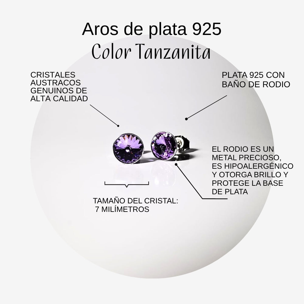 Aros de plata 925 Prisma color Tanzanita
