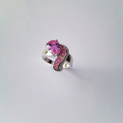 Anillo plata 925 con circonita cúbica rosa "AMOR"