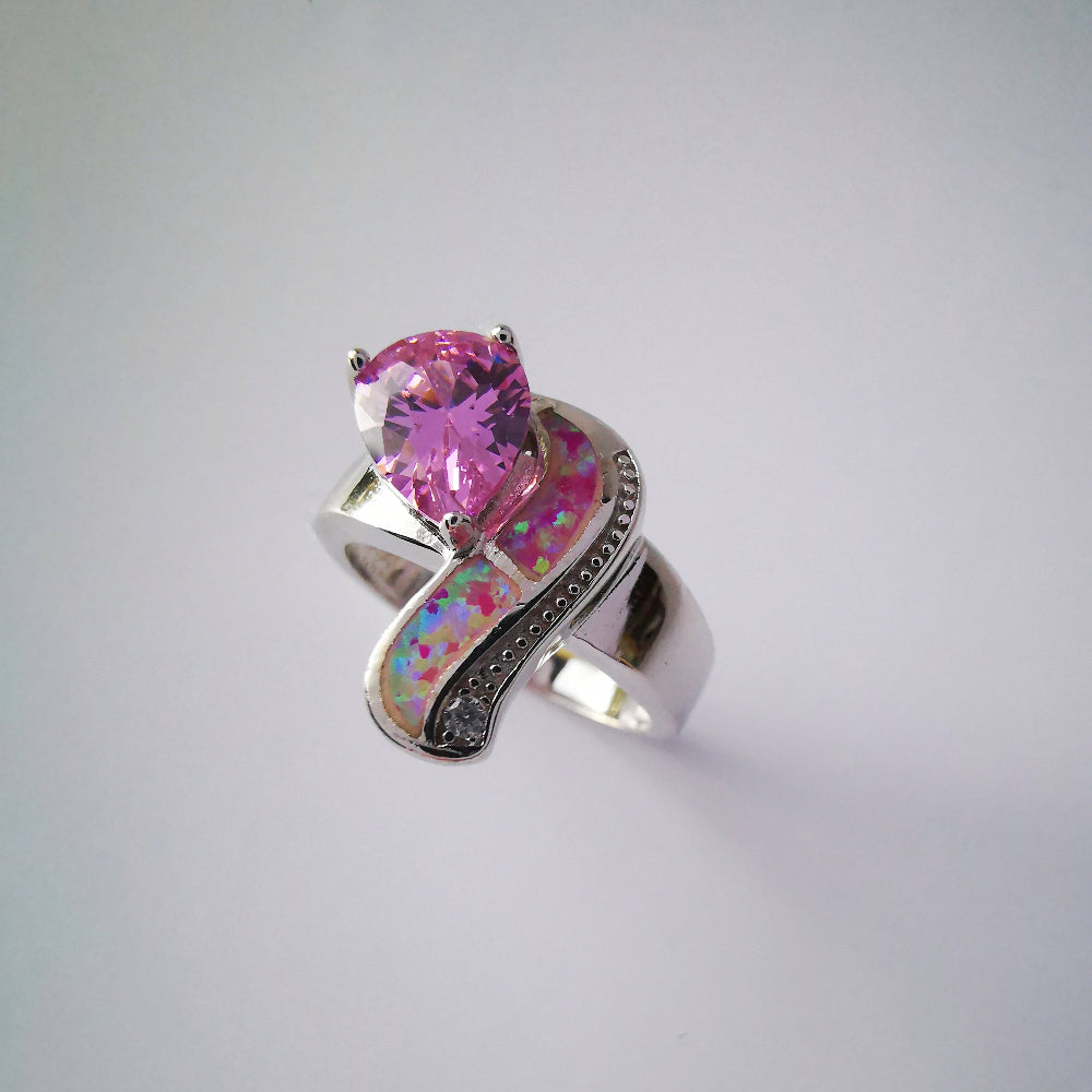 Anillo plata 925 con circonita cúbica rosa "AMOR"
