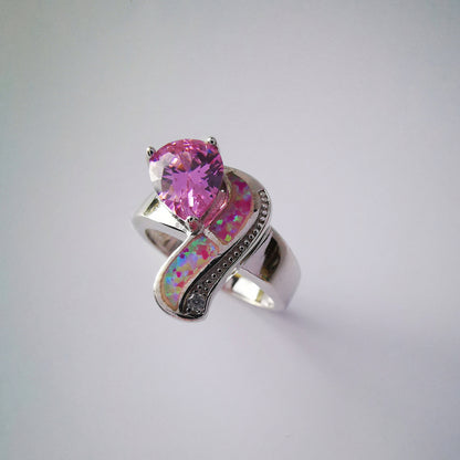 Anillo plata 925 con circonita cúbica rosa "AMOR"