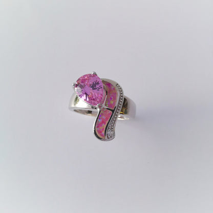 Anillo plata 925 con circonita cúbica rosa "AMOR"