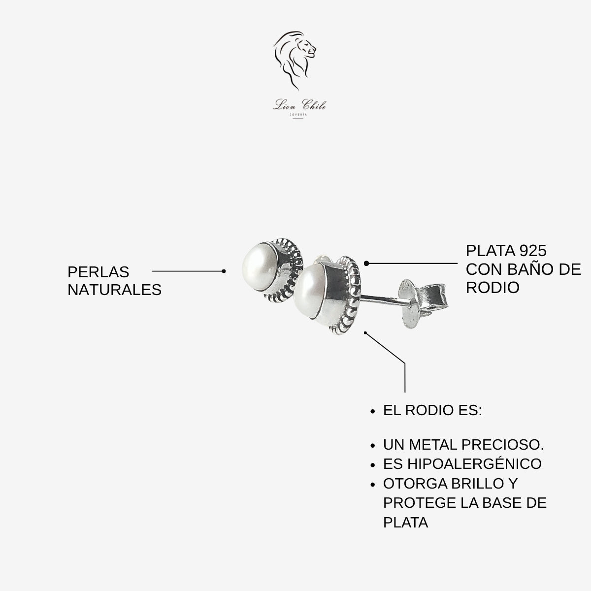 Aros de Plata 925 con Perla Natural, Apegados Stud Clásicos