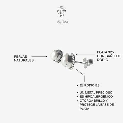 Aros de Plata 925 con Perla Natural, Apegados Stud Clásicos