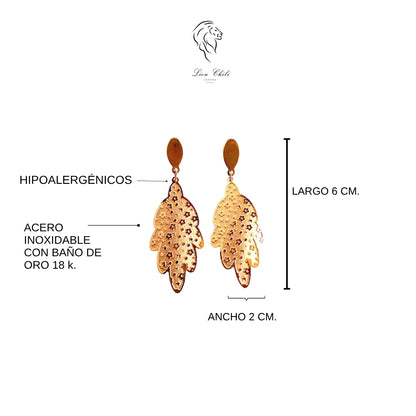 Aros Colgantes Hoja Dorada | Acero Inoxidable Baño Oro 18K