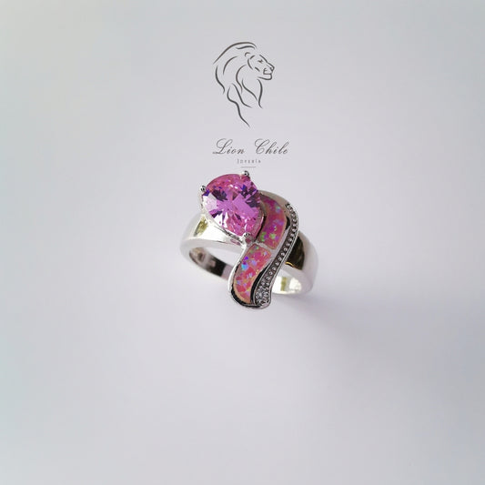 Anillo plata 925 con circonita cúbica rosa "AMOR"