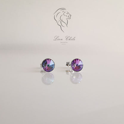 Aros de plata 925 con cristales austriacos multicolor 7mm - Joyería Lion Chile