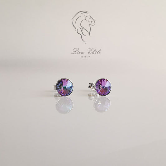 Aros de plata 925 con cristales austriacos multicolor 7mm - Joyería Lion Chile