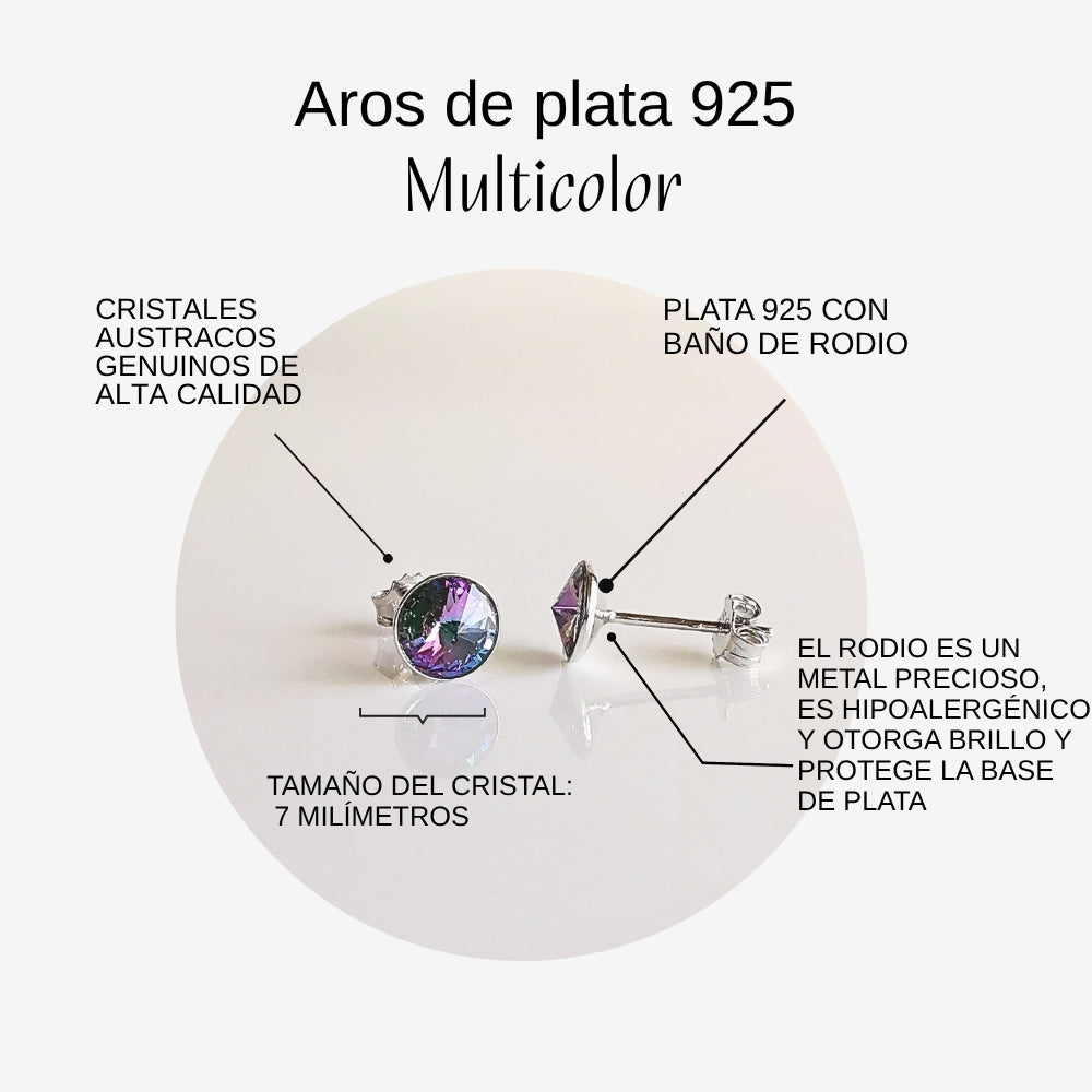 Aros rivoli plata 925 cristal austriaco multicolor 7mm