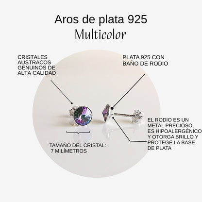 Aros rivoli plata 925 cristal austriaco multicolor 7mm