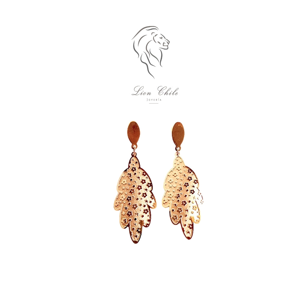 Aros Colgantes Hoja Dorada | Acero Inoxidable Baño Oro 18K