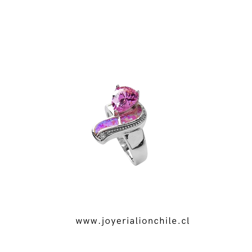 Anillo Plata 925 "Amor" Circonita y Ópalo Rosa | Joyería Lion Chile