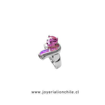 Anillo Plata 925 "Amor" Circonita y Ópalo Rosa | Joyería Lion Chile