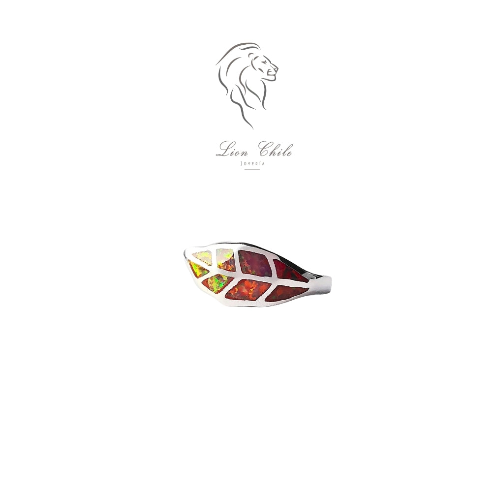 Anillo Plata 925 "Hoja"  Ópalo de Fuego | Joyería Lion Chile