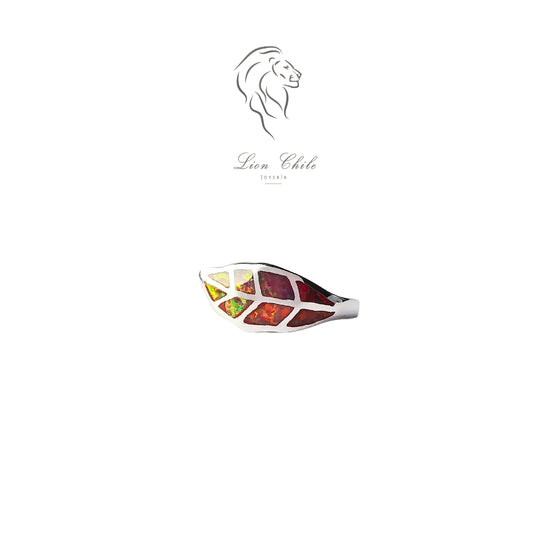 Anillo Plata 925 "Hoja"  Ópalo de Fuego | Joyería Lion Chile