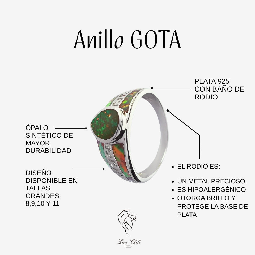 Anillo Plata 925 "Gota" con Ópalo | Joyería Lion Chile