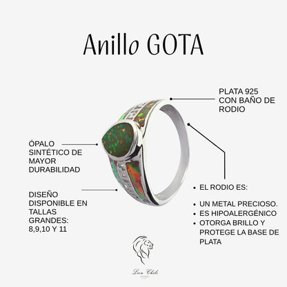 Anillo Plata 925 "Gota" con Ópalo | Joyería Lion Chile