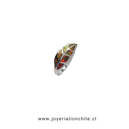 Anillo Plata 925 "Hoja"  Ópalo de Fuego | Joyería Lion Chile