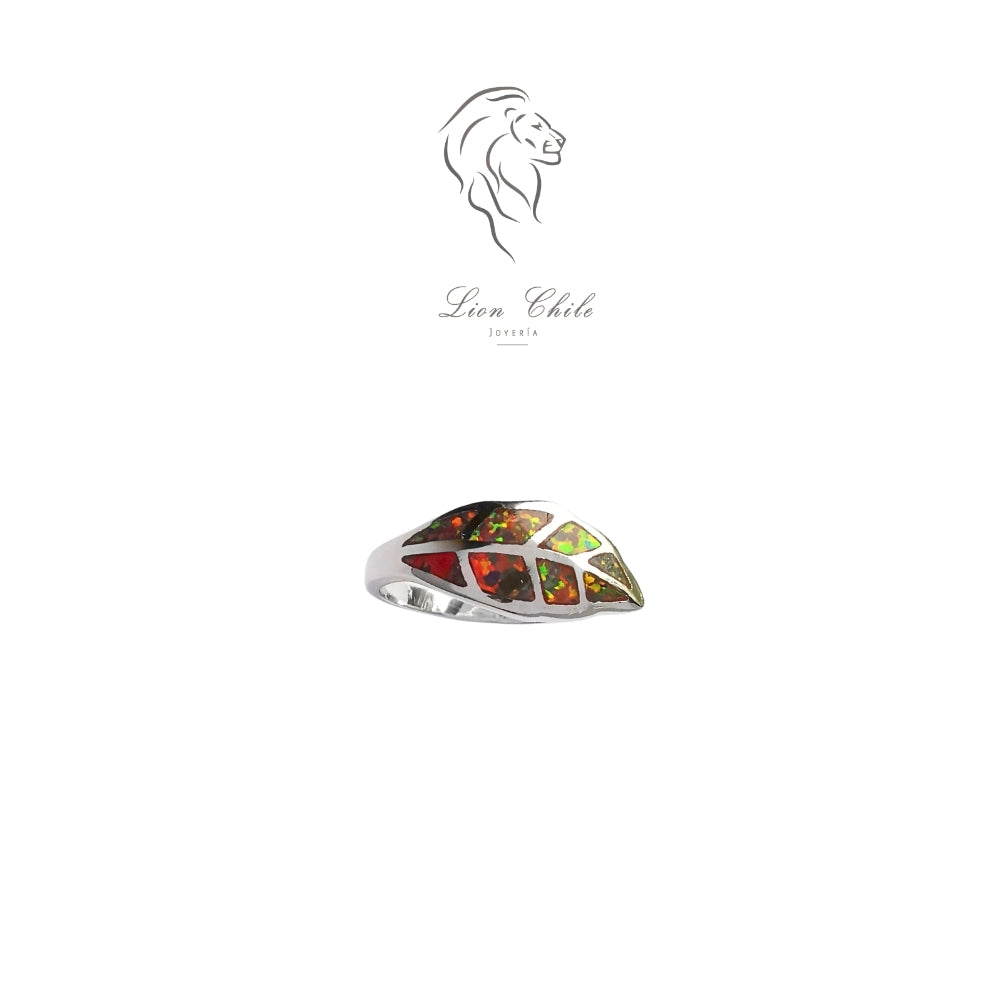 Anillo Plata 925 "Hoja"  Ópalo de Fuego | Joyería Lion Chile