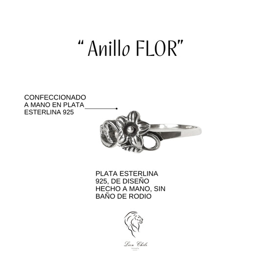Anillo Floral Plata 925 Hecho a Mano,  Joyería Lion Chile