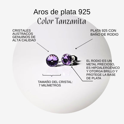 Aros de plata 925 Prisma color Tanzanita
