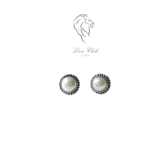 Aros de Plata 925 con Perla Natural, Apegados Stud Clásicos