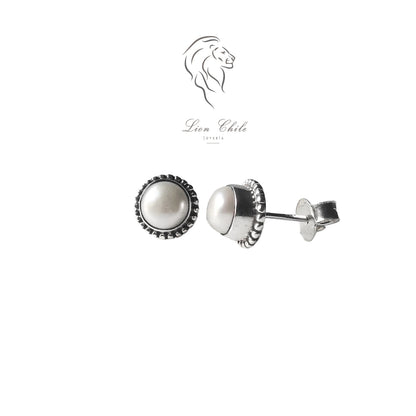 Aros de Plata 925 con Perla Natural, Apegados Stud Clásicos