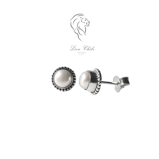 Aros de Plata 925 con Perla Natural, Apegados Stud Clásicos